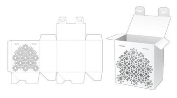 Embalaje de 2 puntos bloqueados con plantilla troquelada con patrón estampado y maqueta 3d vector