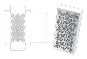 caja con plantilla troquelada de ventana de patrón estarcido y maqueta 3d vector