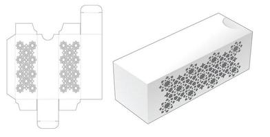 Stenciled pattern packaging box die cut template and 3D mockup vector