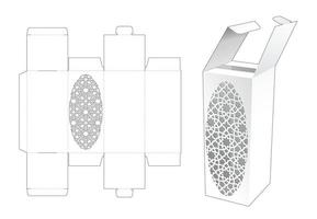 Caja de 2 tapas con plantilla troquelada de ventana con patrón estarcido y maqueta 3d vector