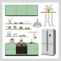 Cocina interior con muebles. ilustración vectorial de estilo plano. vector