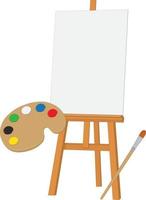 Copy space frame, easel with empty painting canvas, palette and brush vector illustration