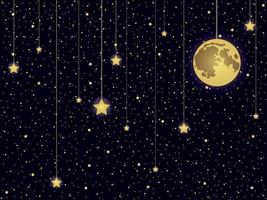 Ilustración de vector de fondo de cielo de luna llena y estrella dorada abstracta