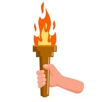antorcha con fuego y llama. símbolo griego de las competiciones deportivas. el concepto de luz y conocimiento. ilustración de dibujos animados plana vector