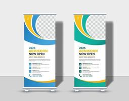 Modern Back to school admission roll up banner template Premium Vector, school admission roll up banner design for school, college, university, coaching center vector