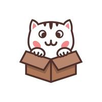 lindo gatito en el vector del logo de la caja. vector de adopción de gatos