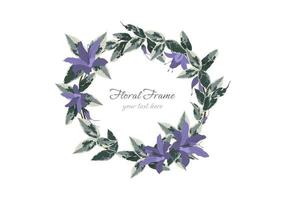 purple Lilly flowers with foliage crown frame ornament vector