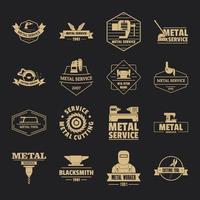 Conjunto de iconos de logotipo de trabajo de metal, estilo simple vector