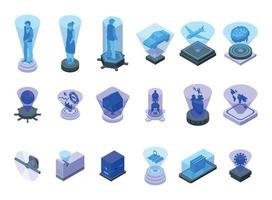 Hologram projection icons set isometric vector. Experience reality vector