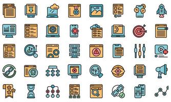 Search engine optimization icons set line color vector