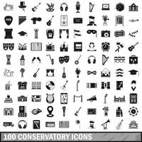 100 conjunto de iconos de conservatorio, estilo simple vector