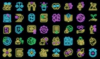 Social responsibility icons set vector neon