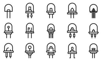 Diode icons set, outline style vector