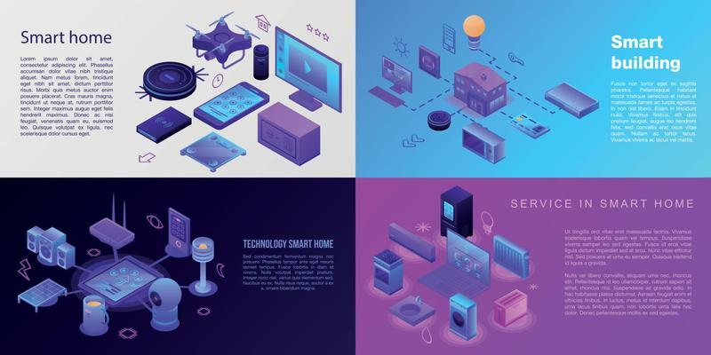 Modern smart home banner set, isometric style