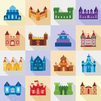 Castle tower icons set, flat style vector