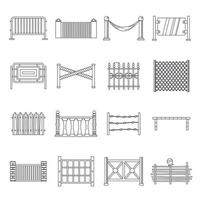 Fencing icons set, outline style vector