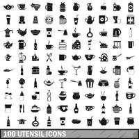 100 iconos de utensilios, estilo simple vector