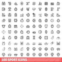 100 iconos deportivos, estilo de esquema vector