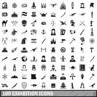 100 exhibition icons set, simple style vector