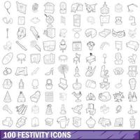 100 festivity icons set, outline style vector