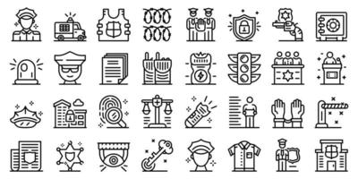 Policeman icons set, outline style vector