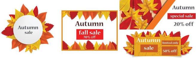 Autumn sale fall banner set, realistic style vector