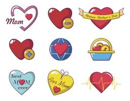 Heart icon set, cartoon style vector