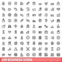 100 business icons set, outline style vector