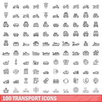 100 transport icons set, outline style vector