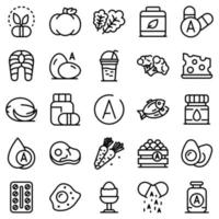 Vitamin a icons set, outline style vector