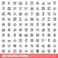 100 science icons set, outline style vector