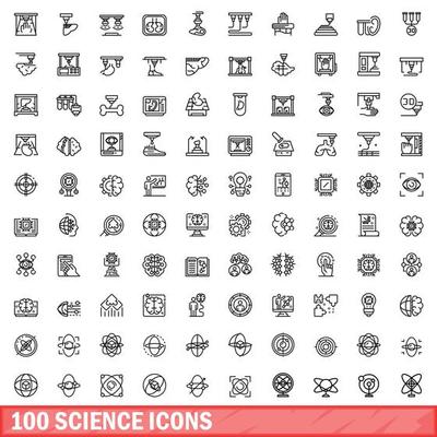 100 science icons set, outline style