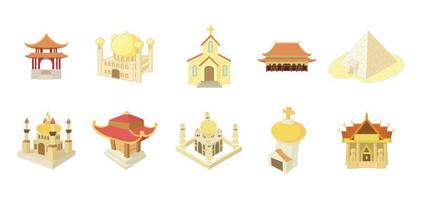 conjunto de iconos de templo, estilo de dibujos animados