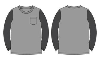 Two tone Color Long Sleeve T shirt Vector illustration template Front and back views