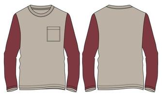 Two tone Color Long Sleeve T shirt Vector illustration template Front and back views