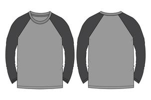 camiseta de manga larga de color raglán de dos tonos ilustración vectorial plantilla de color gris vector