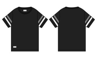 Short Sleeve T shirt Vector Illustration black Color template Front and back views