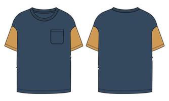 camiseta de manga corta moda técnica boceto plano ilustración vectorial plantilla de color azul marino para niños vector