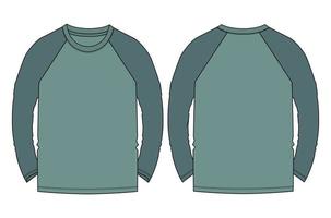 Two tone Color Raglan Long sleeve t shirt technical fashion flat sketch vector illustration Template