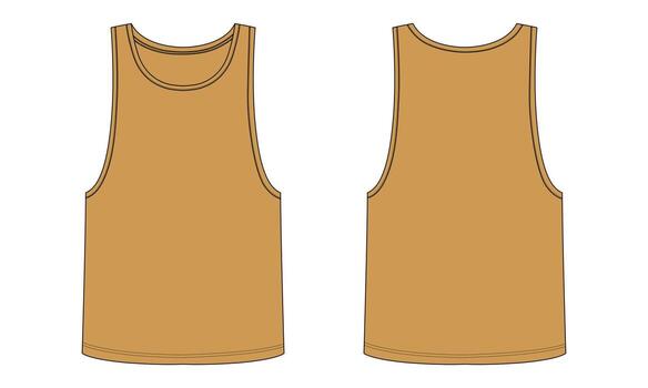 Tank top technical fashion flat sketch vector illustration yellow color template front and back view isolated on white background.