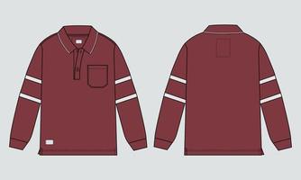 Long sleeve polo shirt vector illustration red Color Template