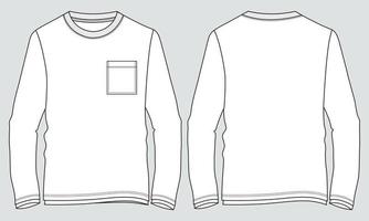 plantilla de ilustración de vector de dibujo plano de moda técnica de camiseta de manga larga