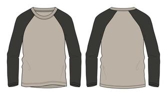 Two tone Color Raglan Long sleeve t shirt technical fashion flat sketch vector illustration Template