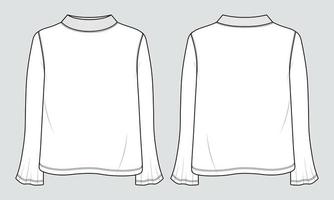 tops de manga larga diseño de vestido moda técnica boceto plano ilustración vectorial plantilla para damas y mujeres bebé vector