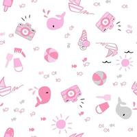 Camera ice Cream Ball Fish bird stickers and others object seamless vector illustration pattern