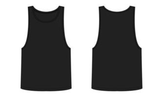 Tank top technical fashion flat sketch vector illustration Black color template front and back view isolated on white background.