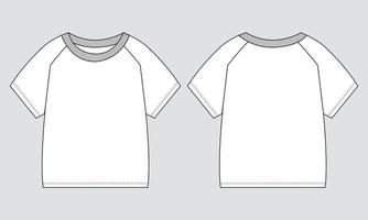 Raglan Short sleeve T shirt Technical fashion flat sketch vector illustration template for baby boys