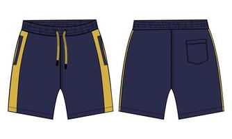 Boys Sweat Shorts Pant fashion flat sketch vector illustration Navy Color template.