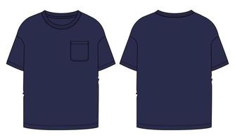 Short Sleeve T shirt Vector Illustration Navy Color template Front and back views