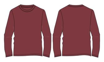 camiseta de manga larga moda técnica boceto plano ilustración vectorial plantilla de color rojo